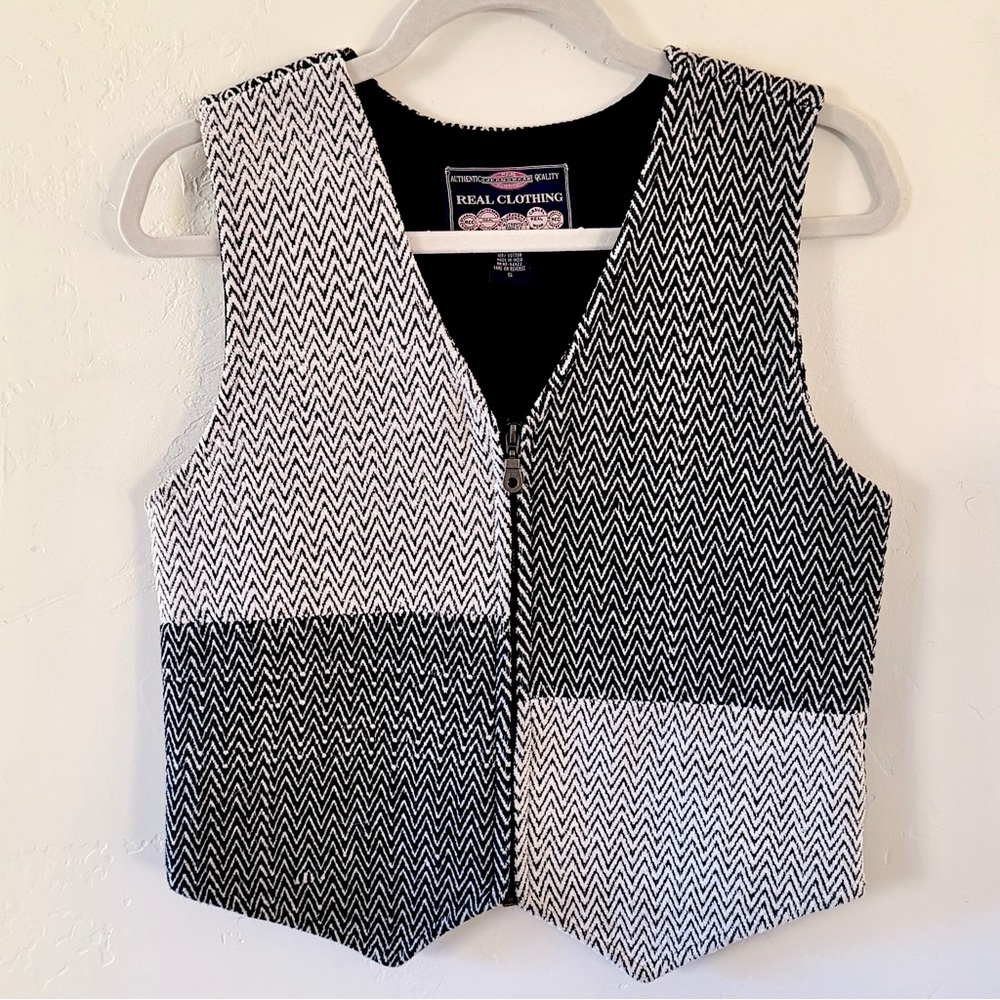 90s Vtg Jeanswear Real Clothing Co. Women S Tan/Black Chevron Vest 100% Cotton